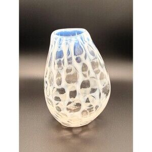 Clear White Art Glass Vase 6” Minimalist Textured Decor